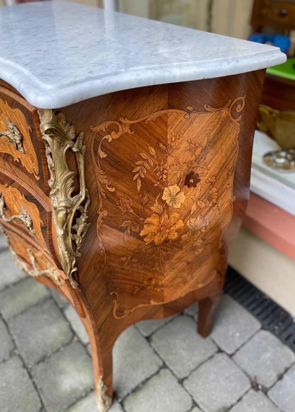 Large 19th Century French Marquetry Chest Of Drawers Bombe Commode View III
