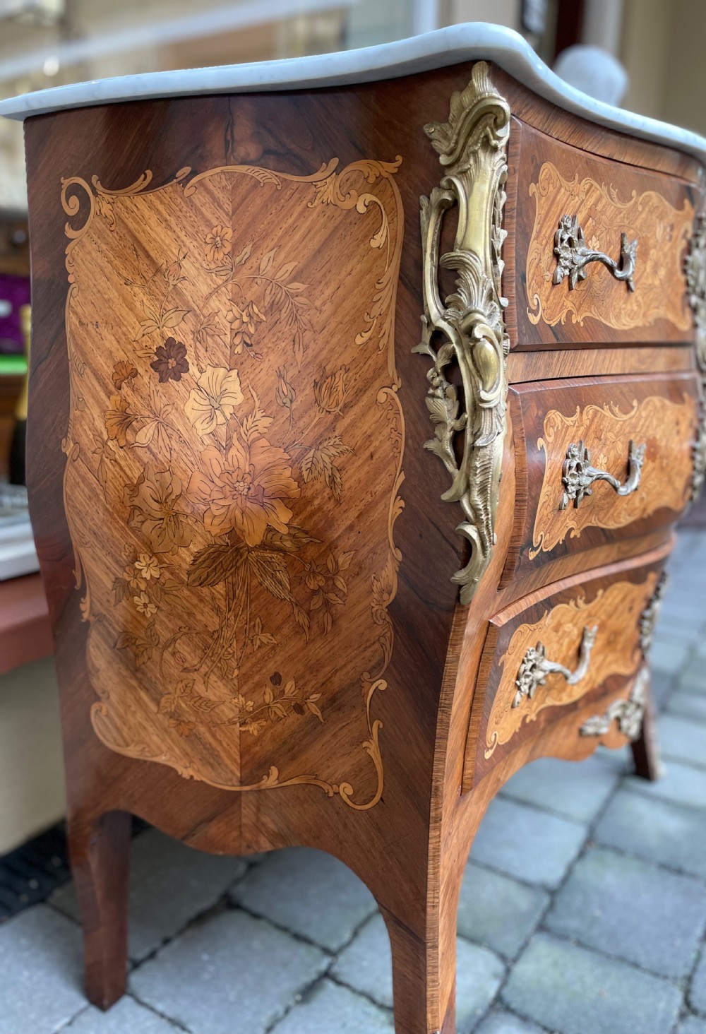 Large 19th Century French Marquetry Chest Of Drawers Bombe Commode View V