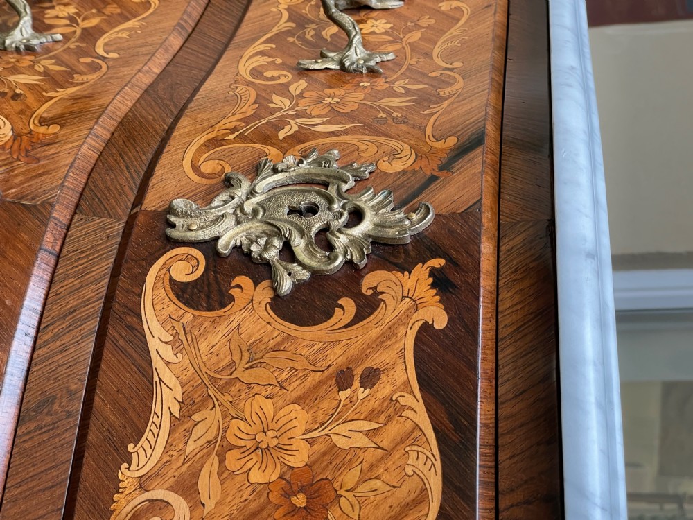 Large 19th Century French Marquetry Chest Of Drawers Bombe Commode View XII