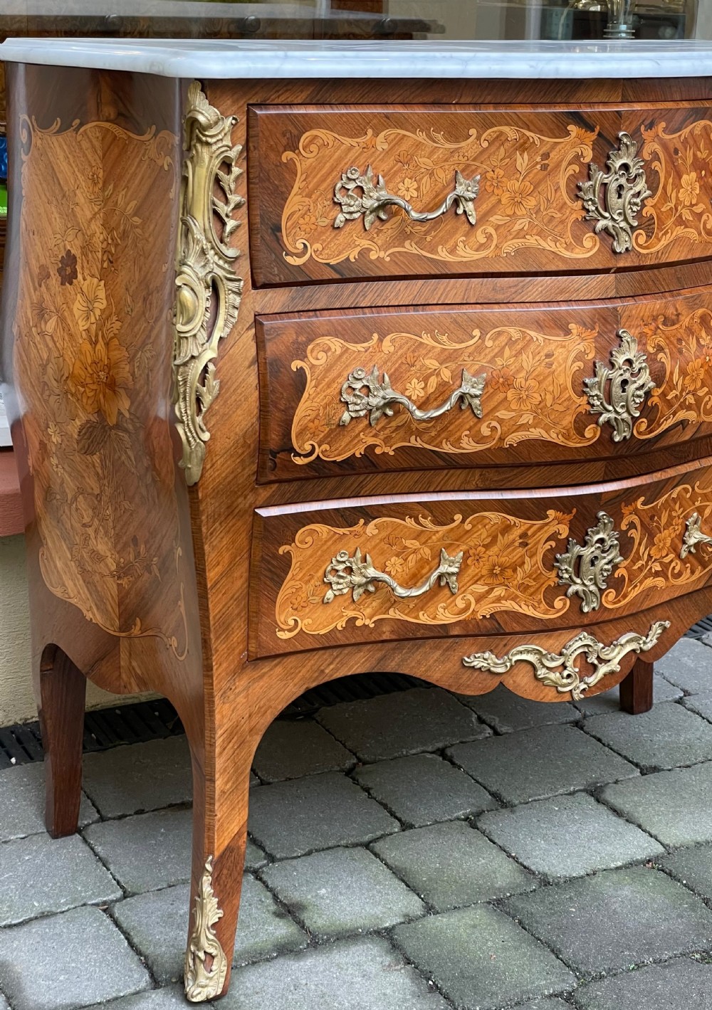Large 19th Century French Marquetry Chest Of Drawers Bombe Commode View XIV