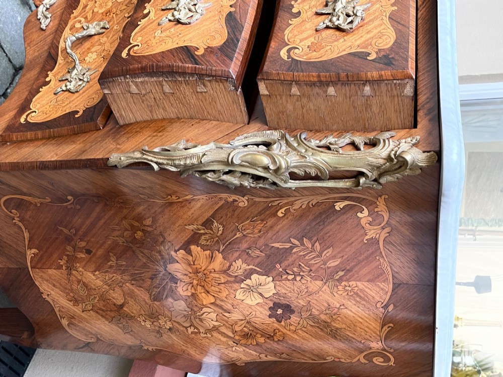 Large 19th Century French Marquetry Chest Of Drawers Bombe Commode View XV