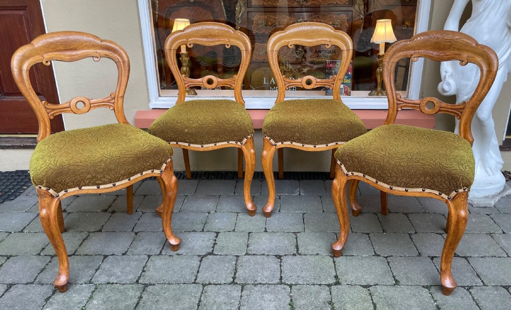 Set of Four Victorian Golden Oak Dining Chairs