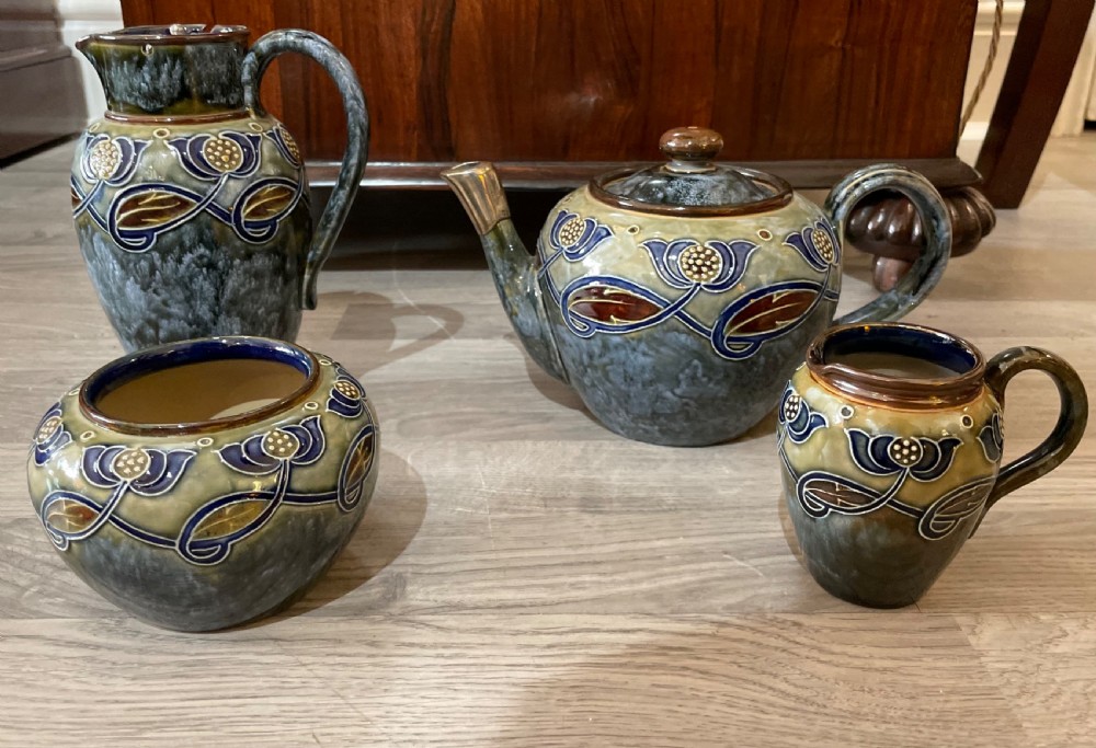 Royal Doulton Stoneware Four Piece Tea Set, Art Nouveau 