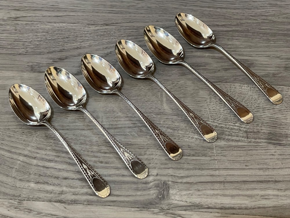 Six Victorian Bright Cut Solid Silver Teaspoons, 1865 View II