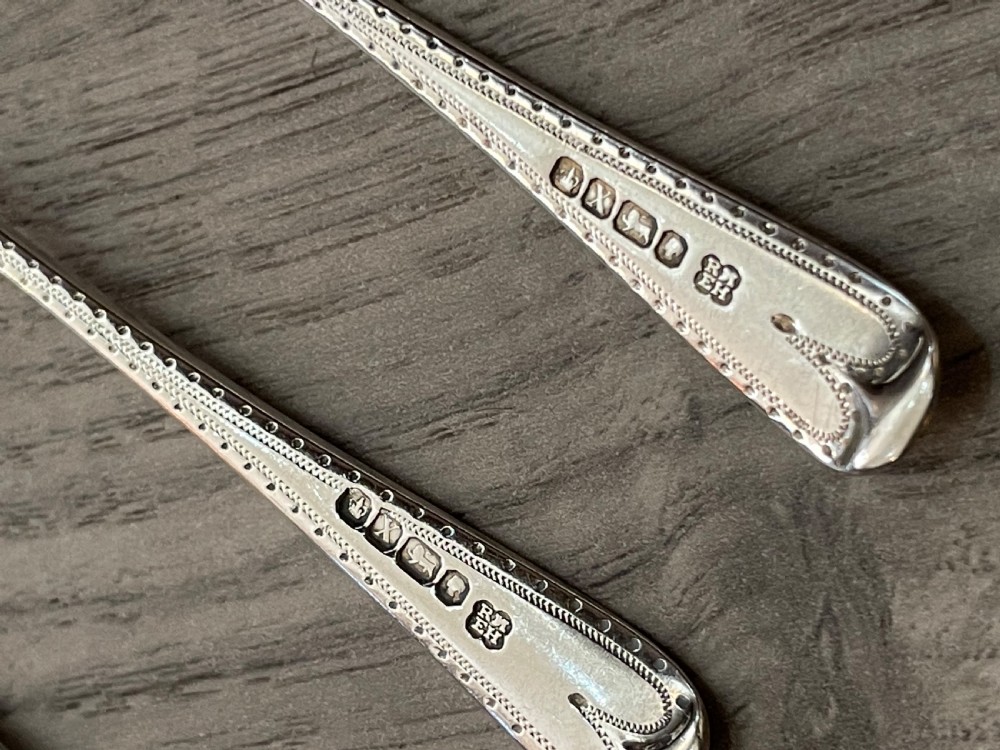 Six Victorian Bright Cut Solid Silver Teaspoons, 1865 View IV