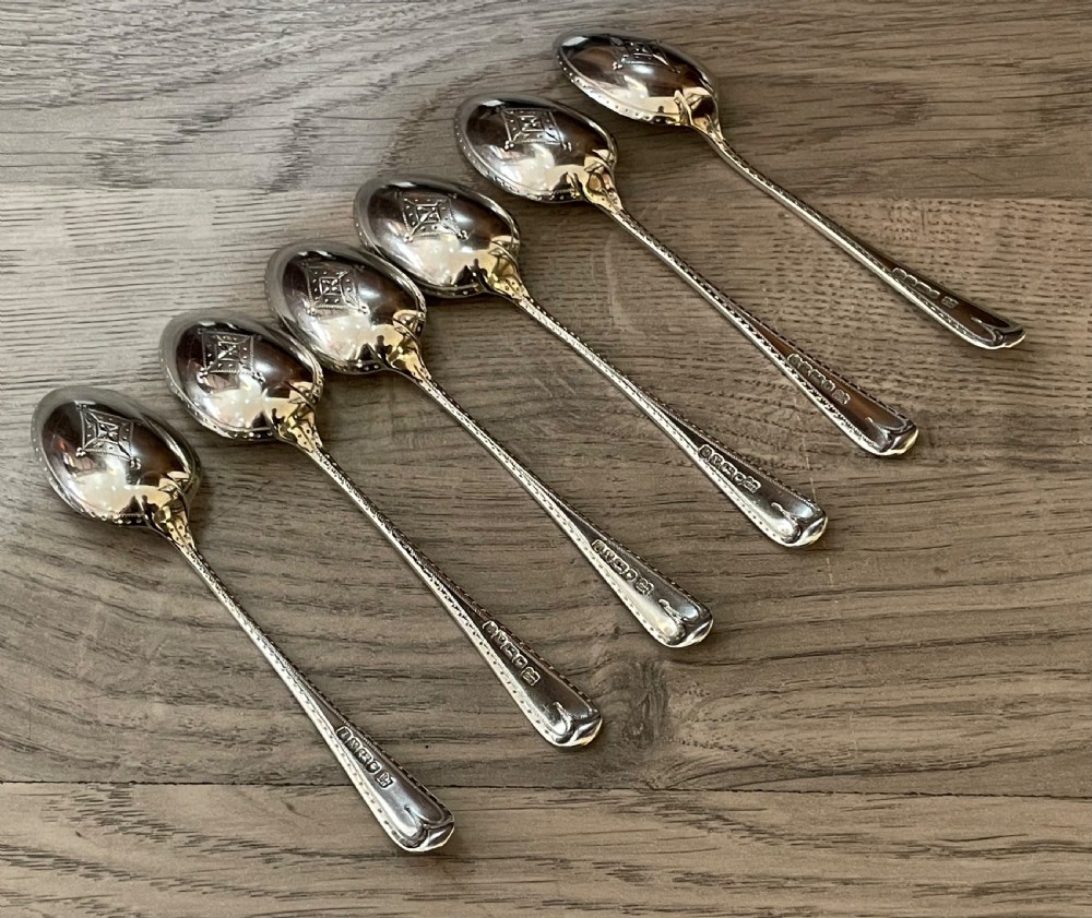 Six Victorian Bright Cut Solid Silver Teaspoons, 1865 View V