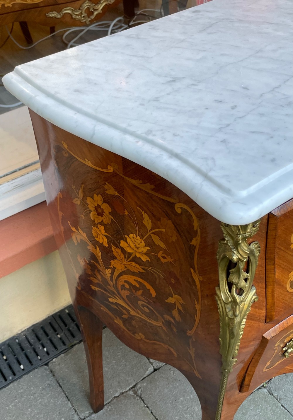 French Marquetry Chest Of Drawers Bombe Commode View VI