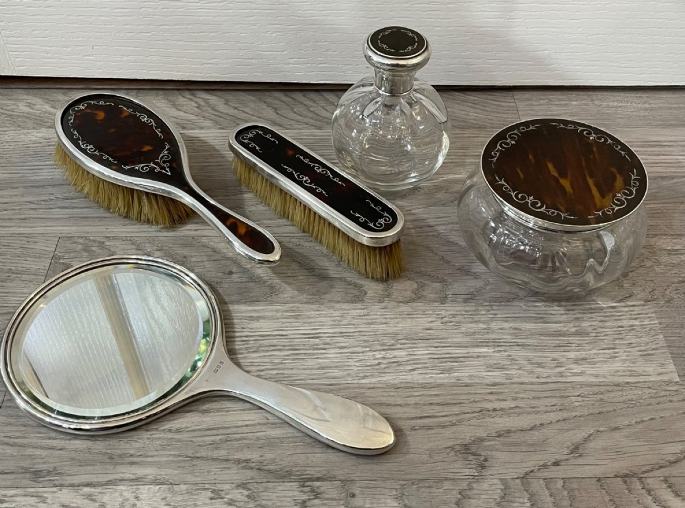silver and tortoiseshell dressing table set Castle Close Antiques - silver & tortoiseshell top dressing table set
