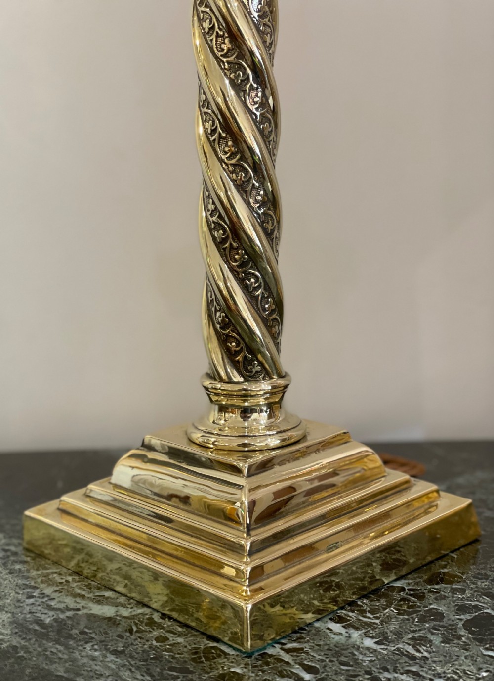 Victorian Brass Corinthian Column Table Lamp View III