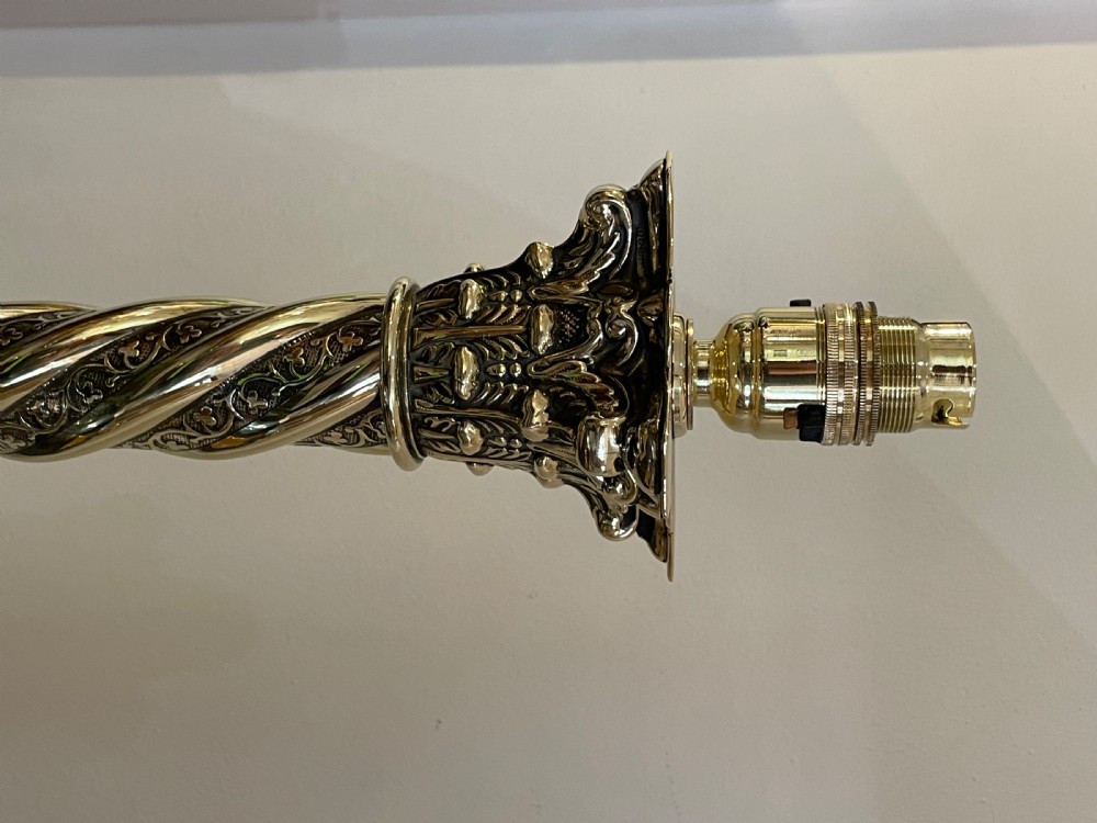 Victorian Brass Corinthian Column Table Lamp View V