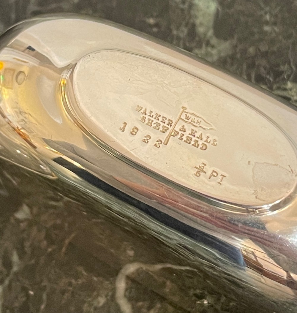 Large Victorian Silver Plated Hip Flask by Walker & Hall View VI