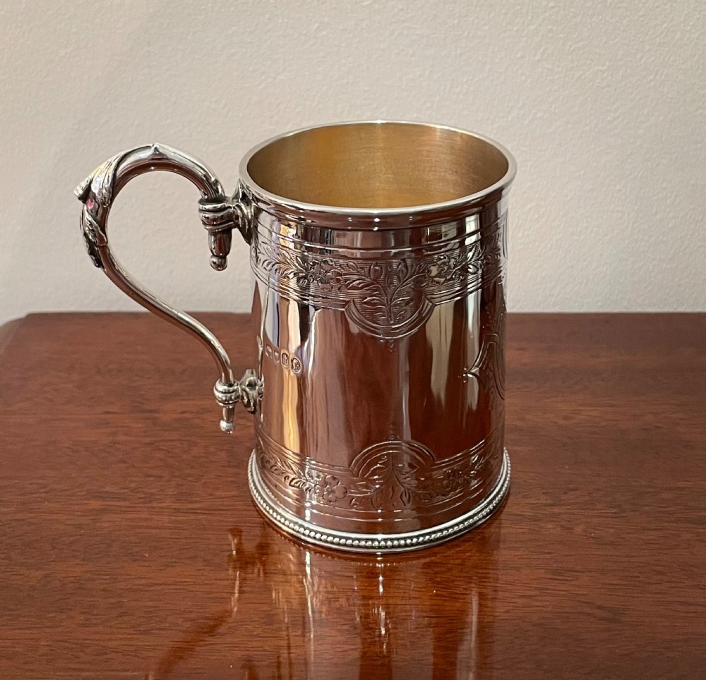 Victorian Solid Silver Christening Mug Tankard View II