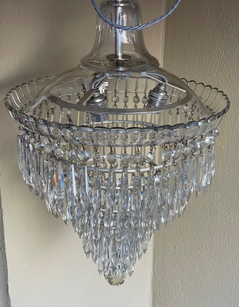 Stunning Art Deco Waterfall Three Bulb  Chandelier View II