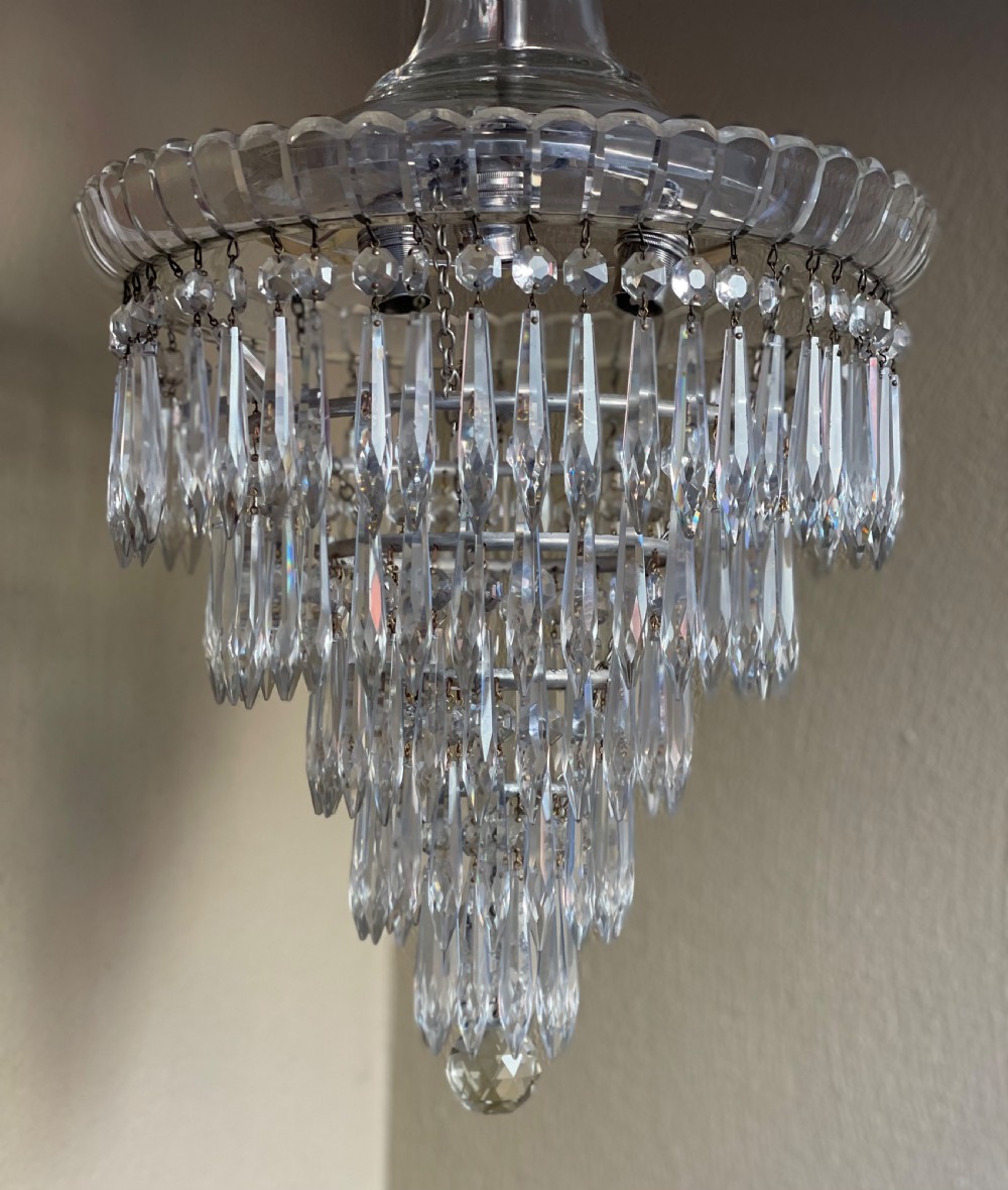 Stunning Art Deco Waterfall Three Bulb  Chandelier View VI