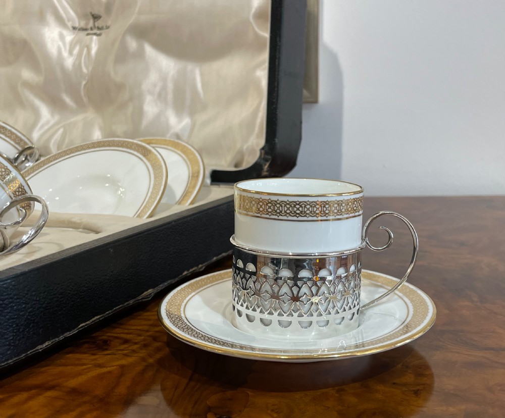 Set of George V Coffee Cans & Saucers with Silver Holders, 1925 View IV
