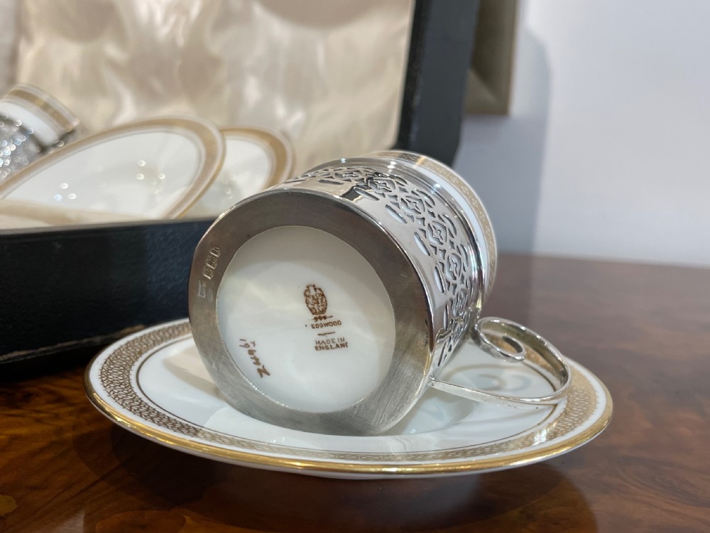 Set of George V Coffee Cans & Saucers with Silver Holders, 1925 View VII