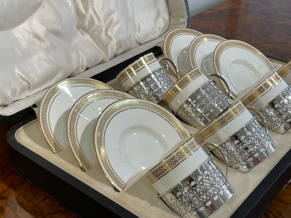 Set of George V Coffee Cans & Saucers with Silver Holders, 1925 View XI