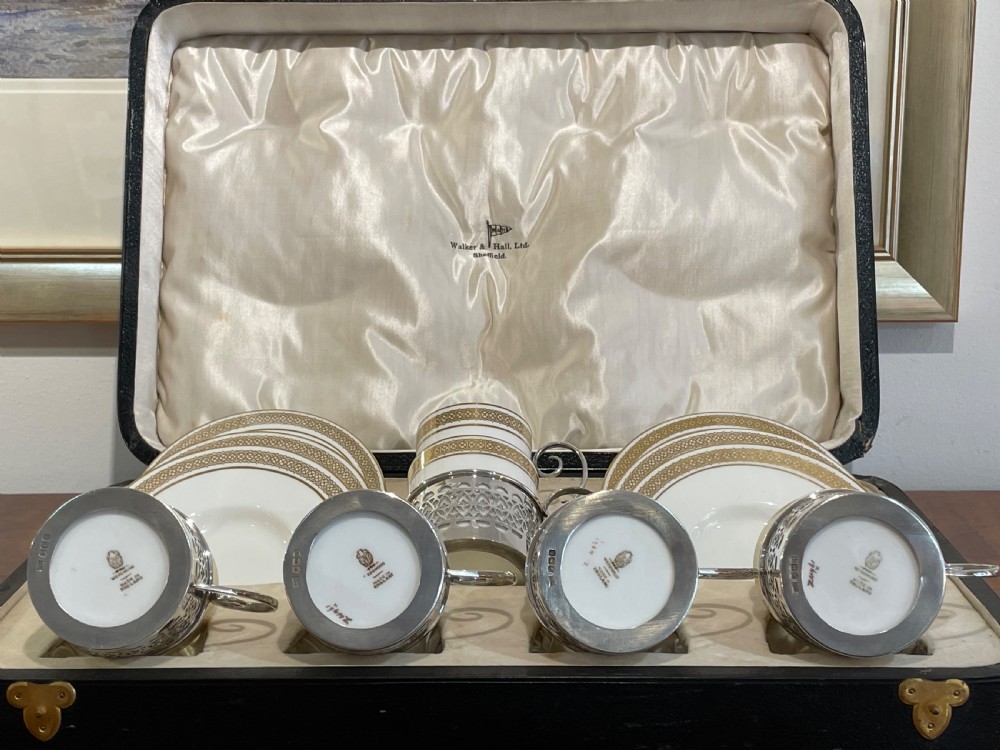 Set of George V Coffee Cans & Saucers with Silver Holders, 1925 View XII
