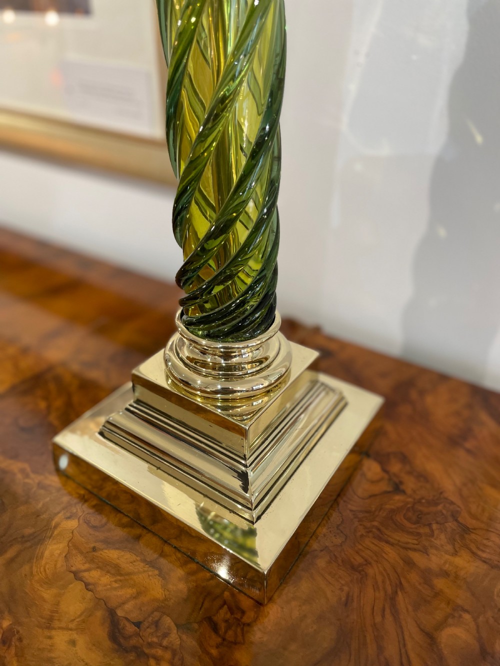 Large Victorian Glass & Brass Corinthian Table Lamp View V
