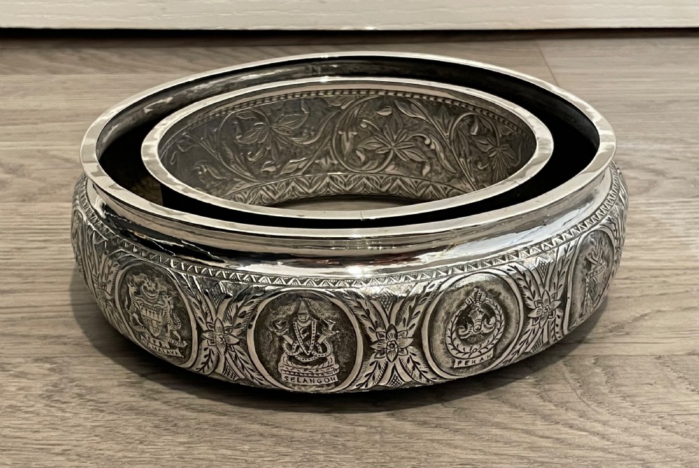 Antique Malaysian Silver Posy Ring Centrepiece Bowl View V