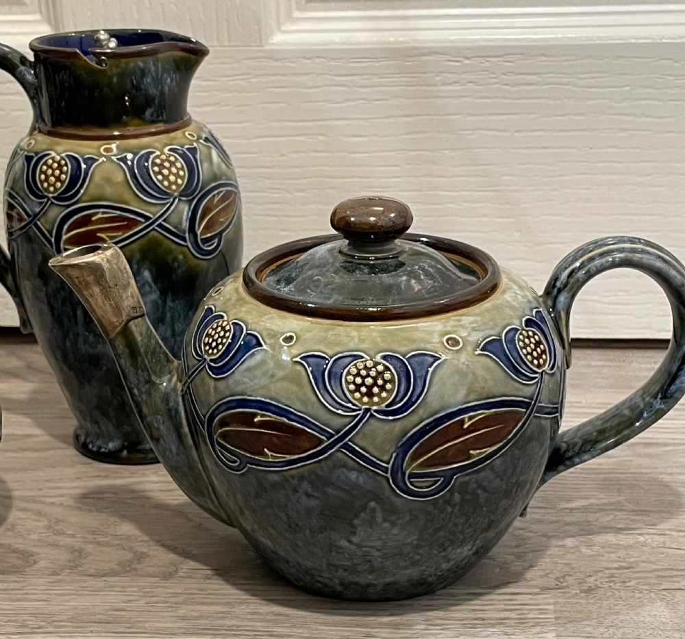 Royal Doulton Stoneware Three Piece Tea Set, Art Nouveau View III