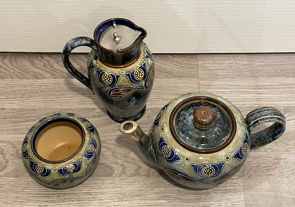 Royal Doulton Stoneware Three Piece Tea Set, Art Nouveau View IV