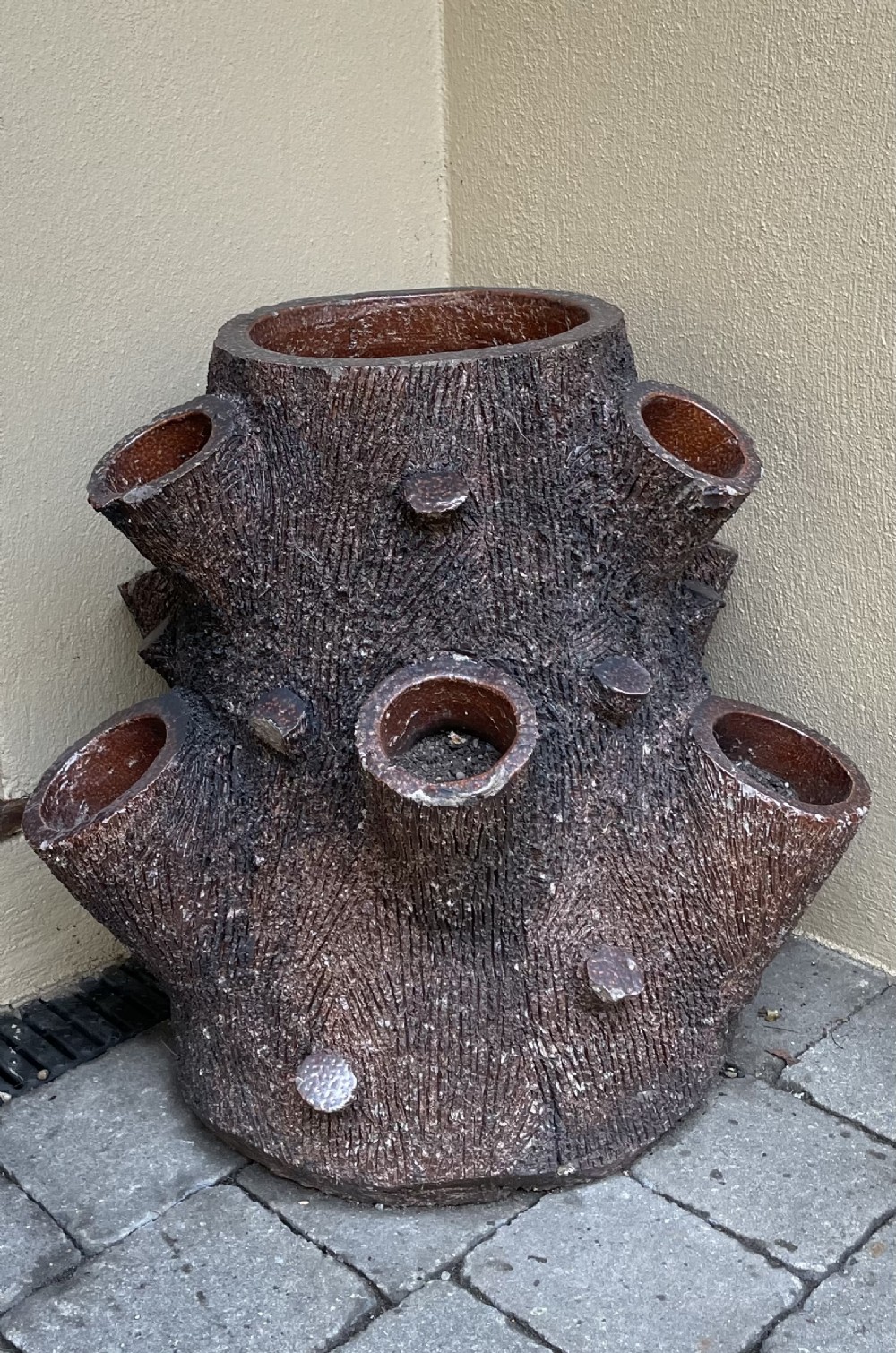 Faux Bois Tree Trunk Strawberry Planter
