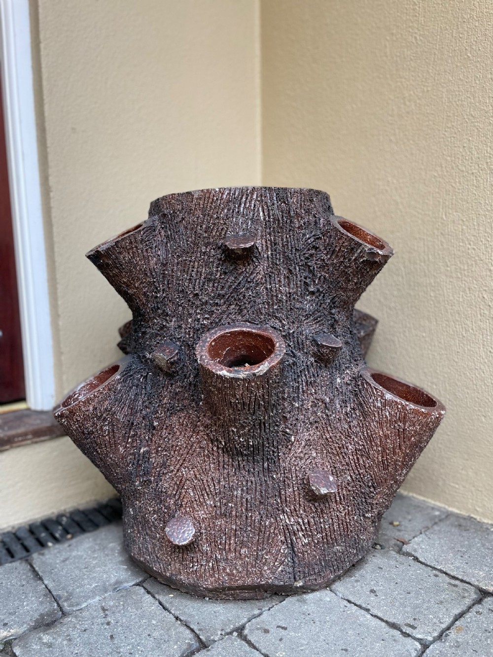 Faux Bois Tree Trunk Strawberry Planter View IV
