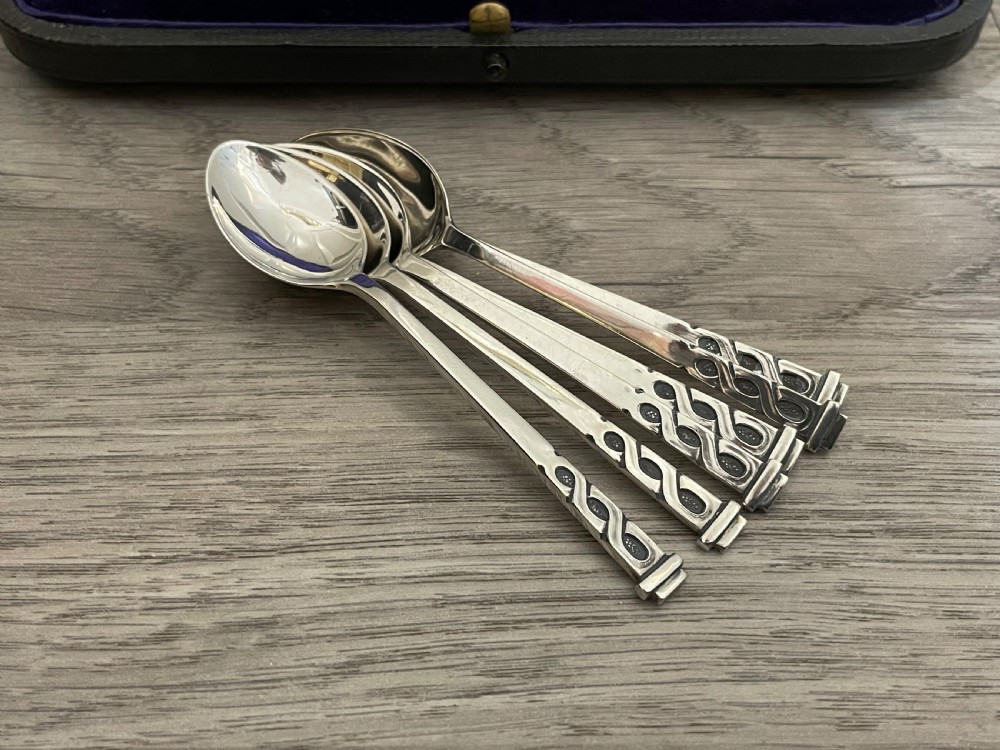 Set of Six Solid Silver Coffee Spoons, Liberty & Co View II