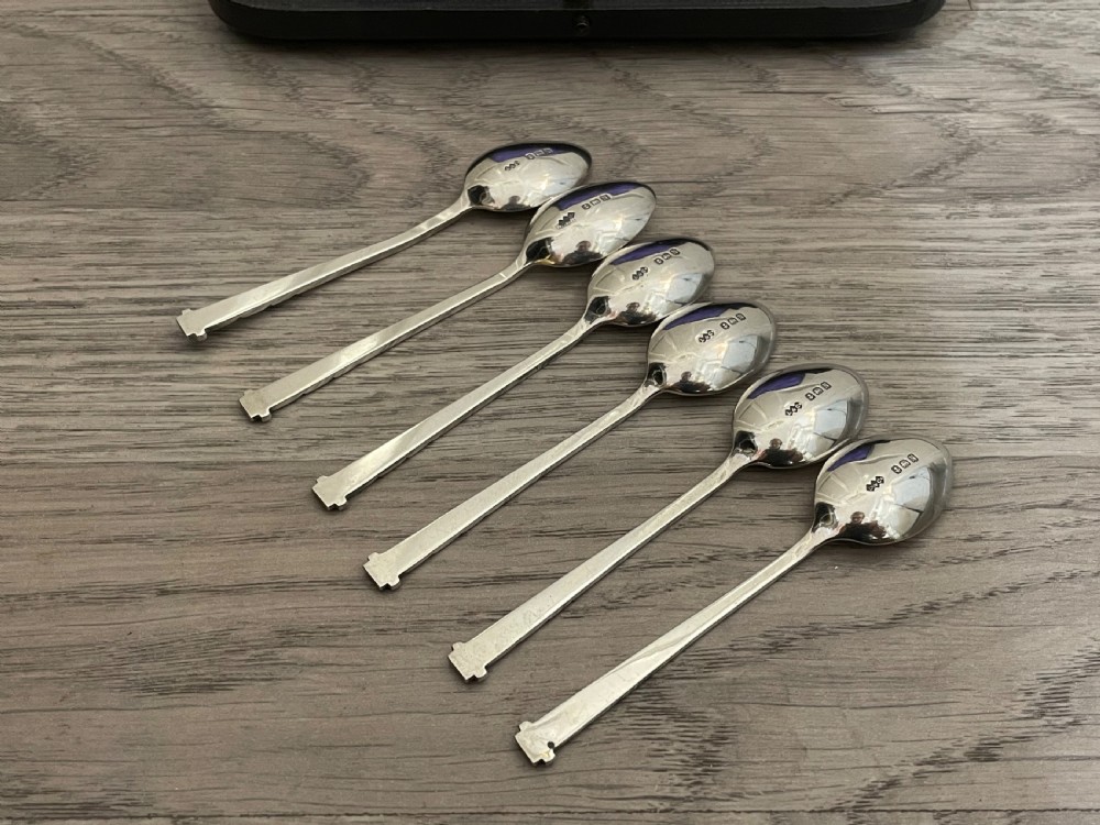 Set of Six Solid Silver Coffee Spoons, Liberty & Co View III