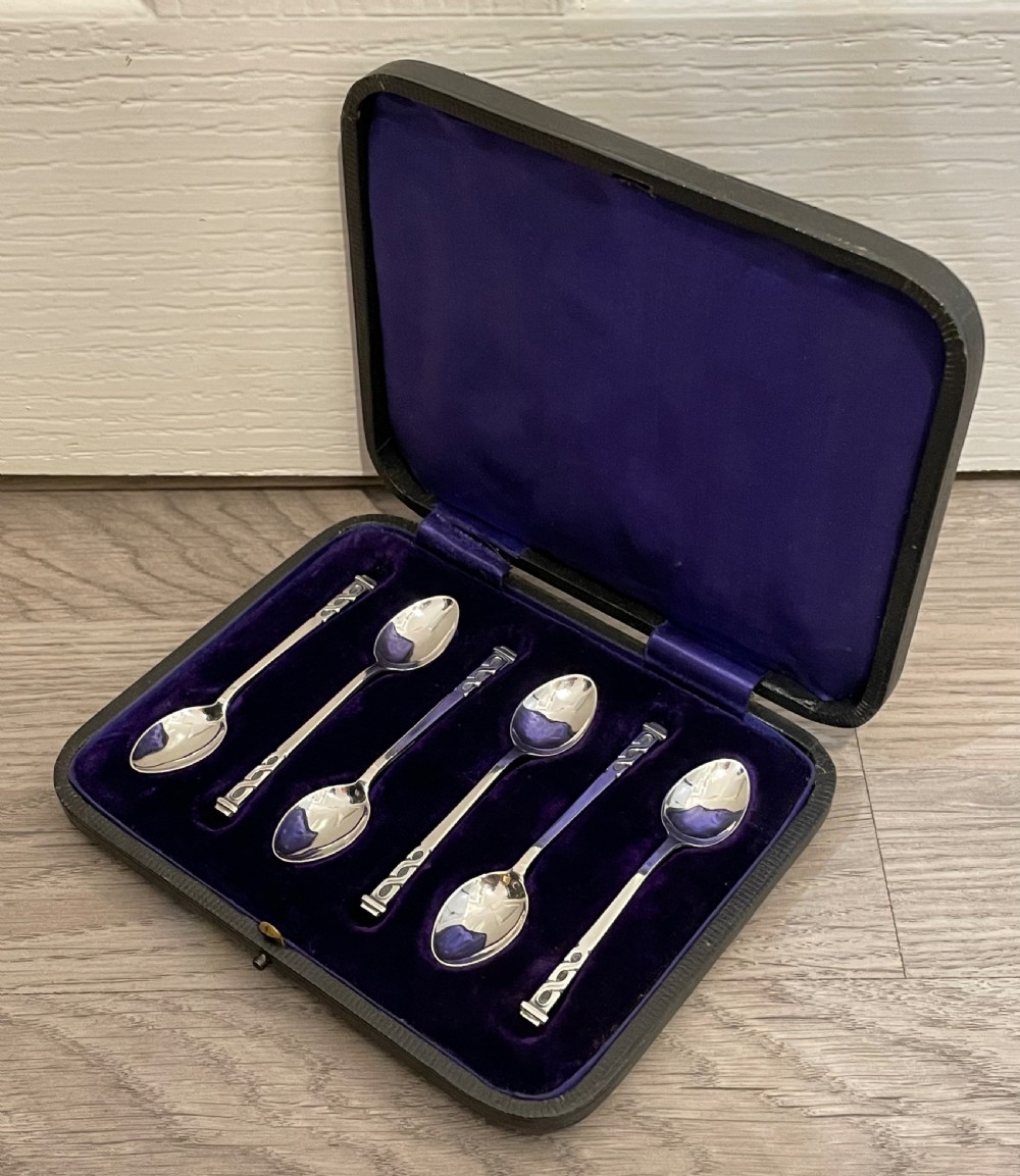 Set of Six Solid Silver Coffee Spoons, Liberty & Co View V