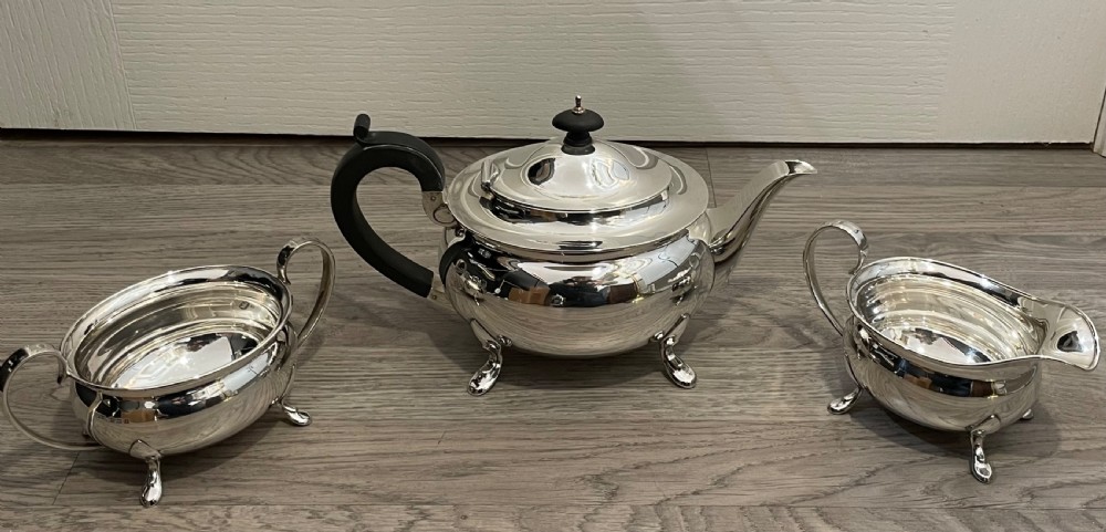 George V Solid Silver Three Piece Tea Set, 1925 View III