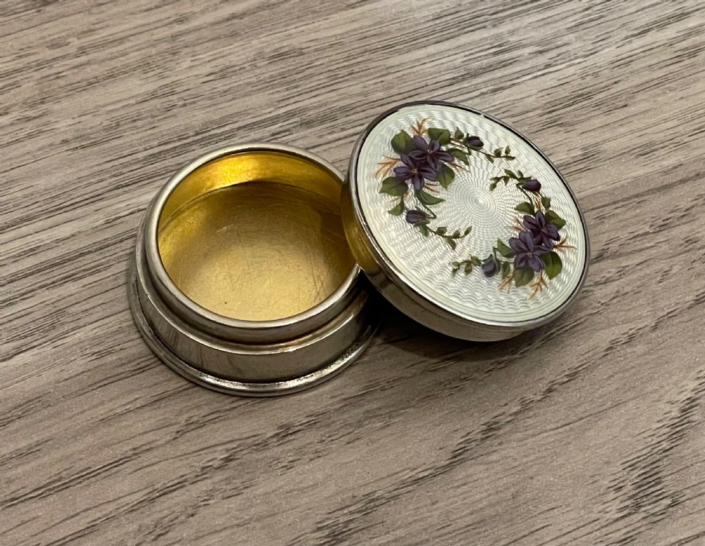 Quality George V Silver & Enamel Trinket Box Pot View VI