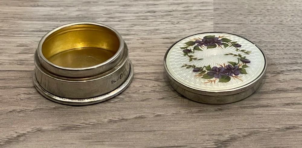 Quality George V Silver & Enamel Trinket Box Pot View VII