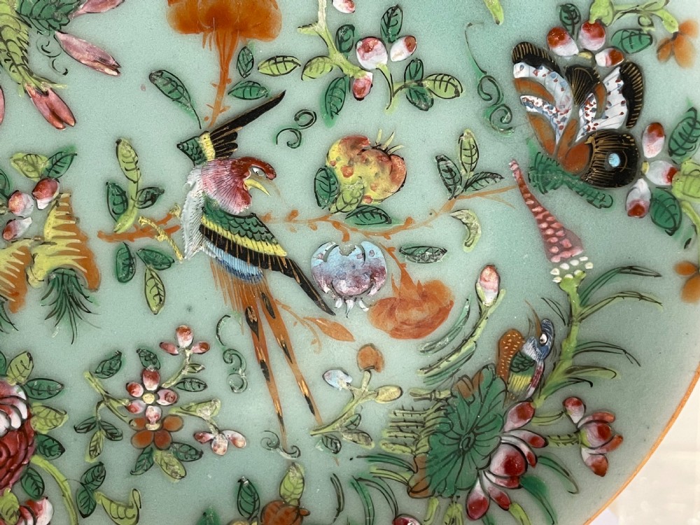 19th Century Famille Rose Celadon Porcelain Plate View II