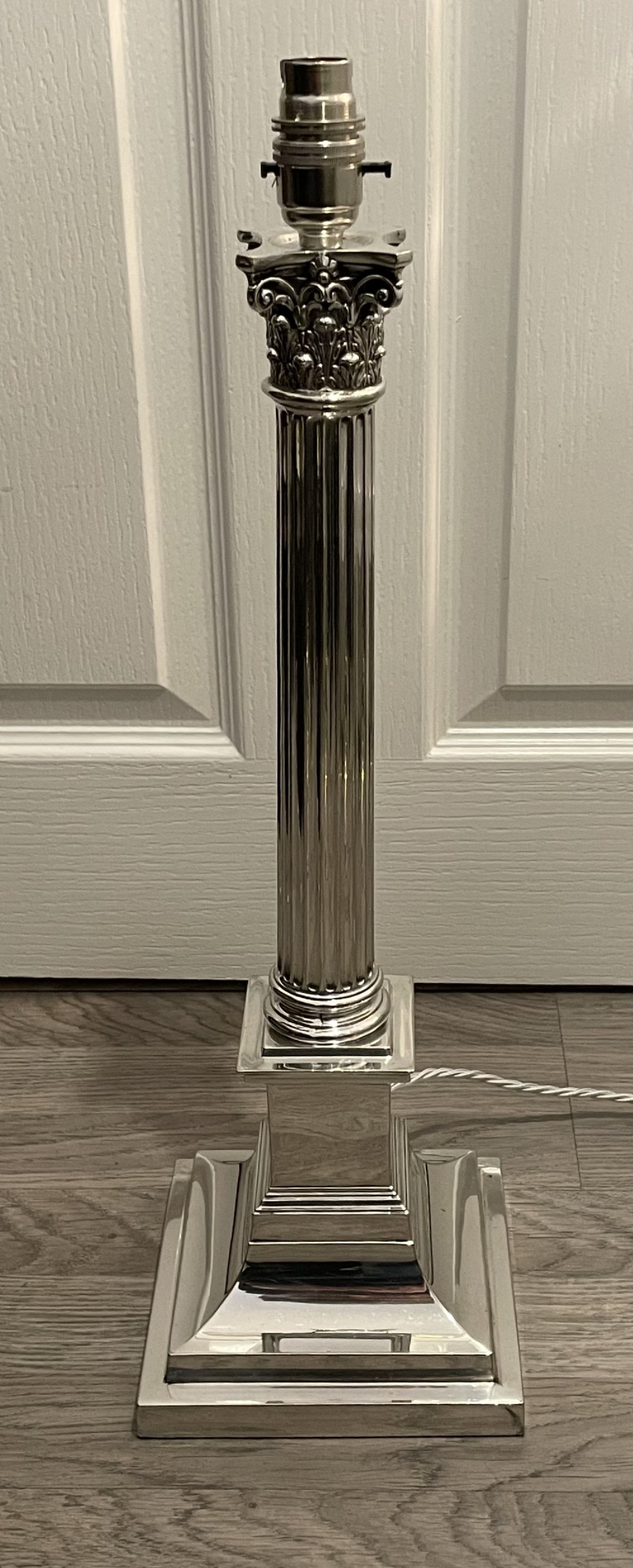 Edwardian Silver Plated Corinthian Column Table Lamp