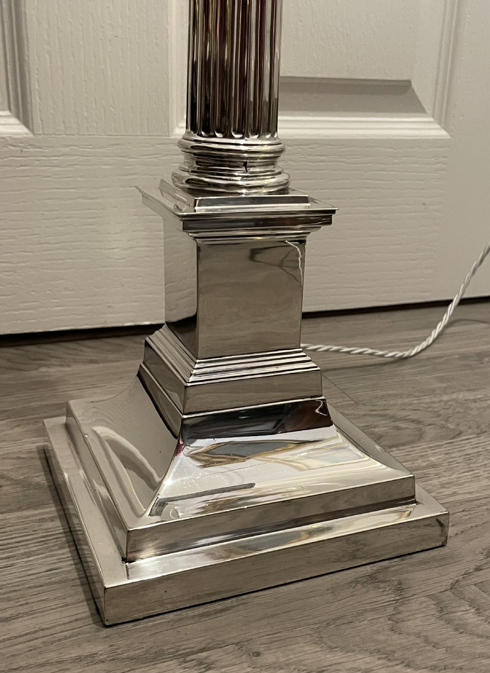 Edwardian Silver Plated Corinthian Column Table Lamp View III