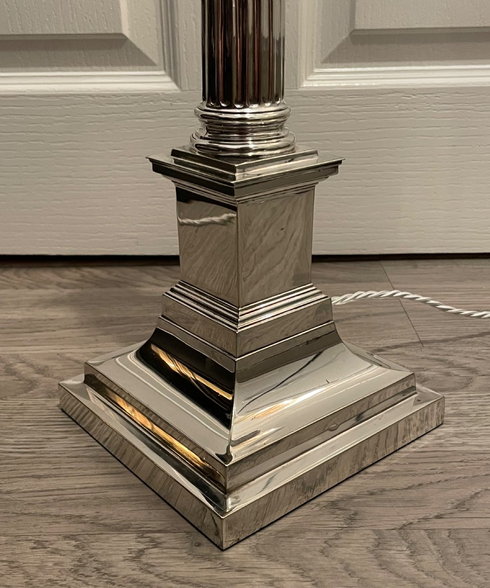 Edwardian Silver Plated Corinthian Column Table Lamp View IV
