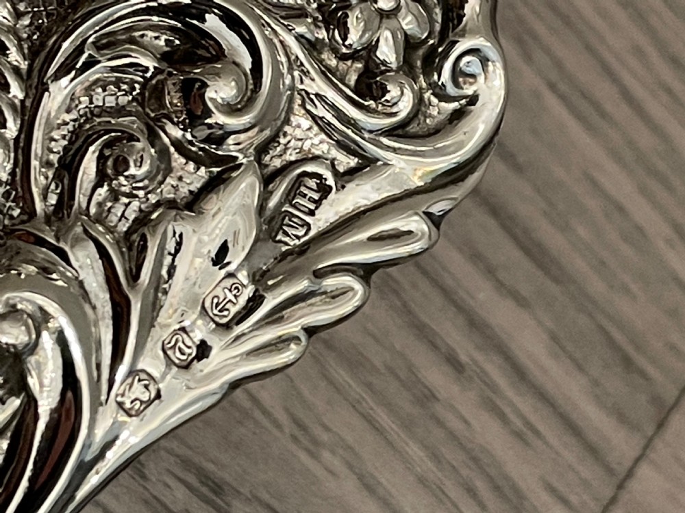 Beautiful Victorian Silver Repousse Basket, 1898 View III