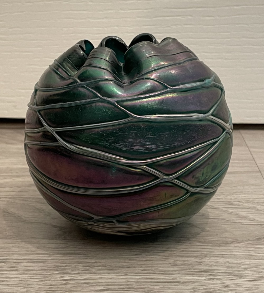 Art Nouveau Kralik Threaded Glass Vase