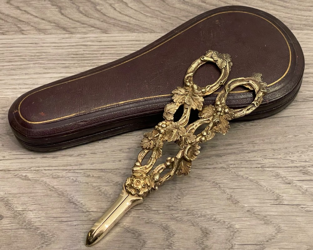 Stunning Pair of Victorian Silver Gilt Grape Scissors, 1883