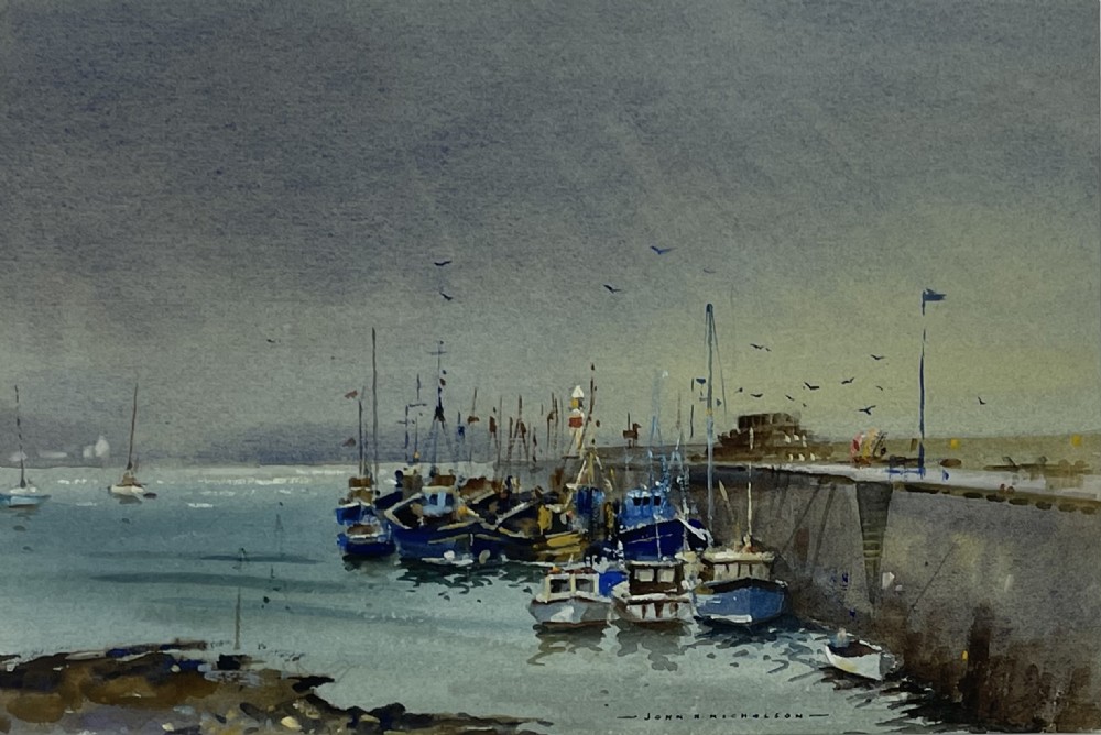 John Hobson Nicholson Watercolour, Port St Mary, Isle of Man  View II