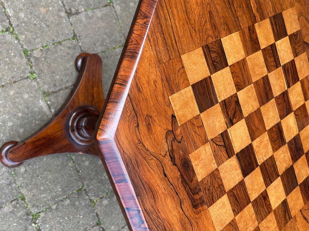 Beautiful Victorian Rosewood Chess Top Table View VII