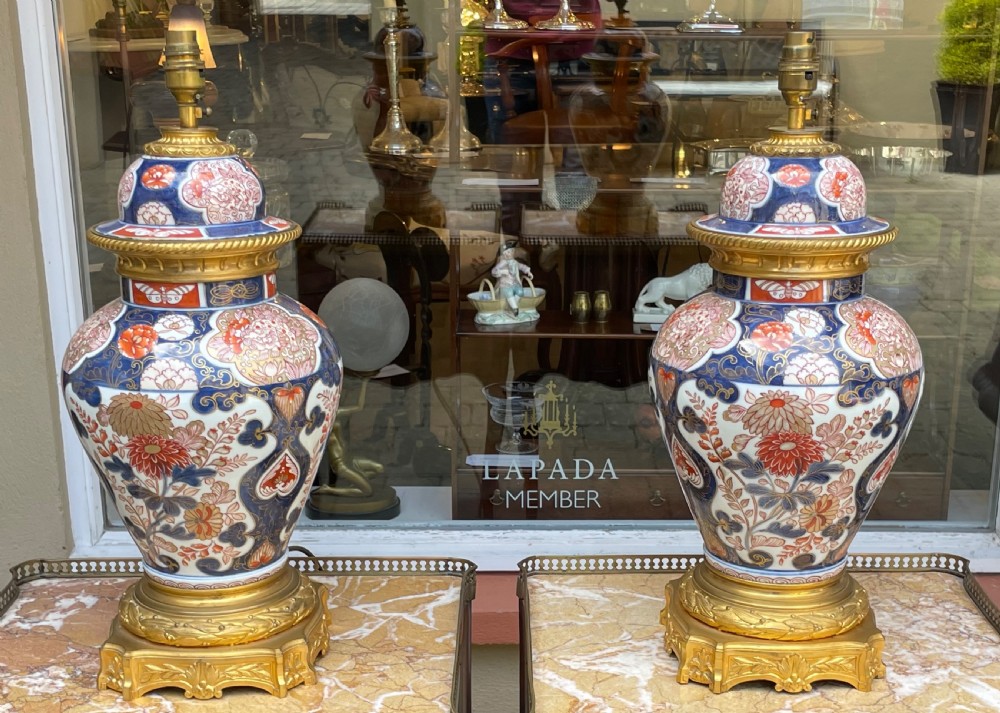 Large Pair of Imari and Ormolu Table Lamps View II