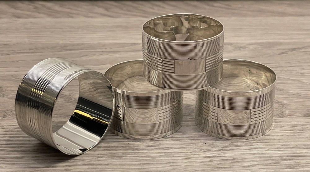 Set of Four Art Deco Solid Silver Napkin Rings View II