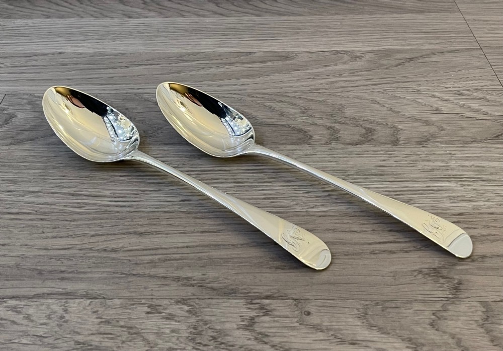 Rare Pair Of George III Silver Table Spoons By Hester Bateman, Incuse Duty Mark
