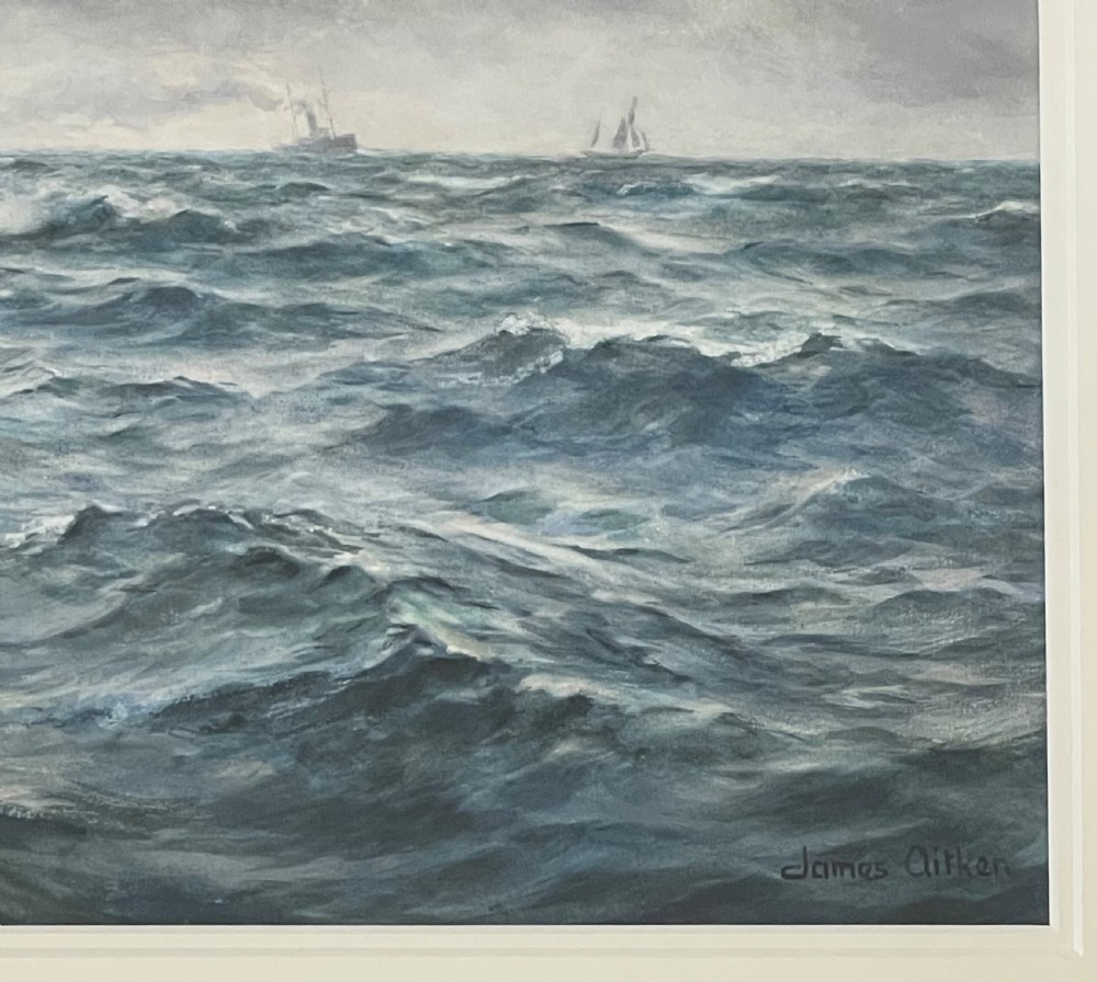 James Aitken Marine Watercolour, ‘Off The Manx Coast’ View II