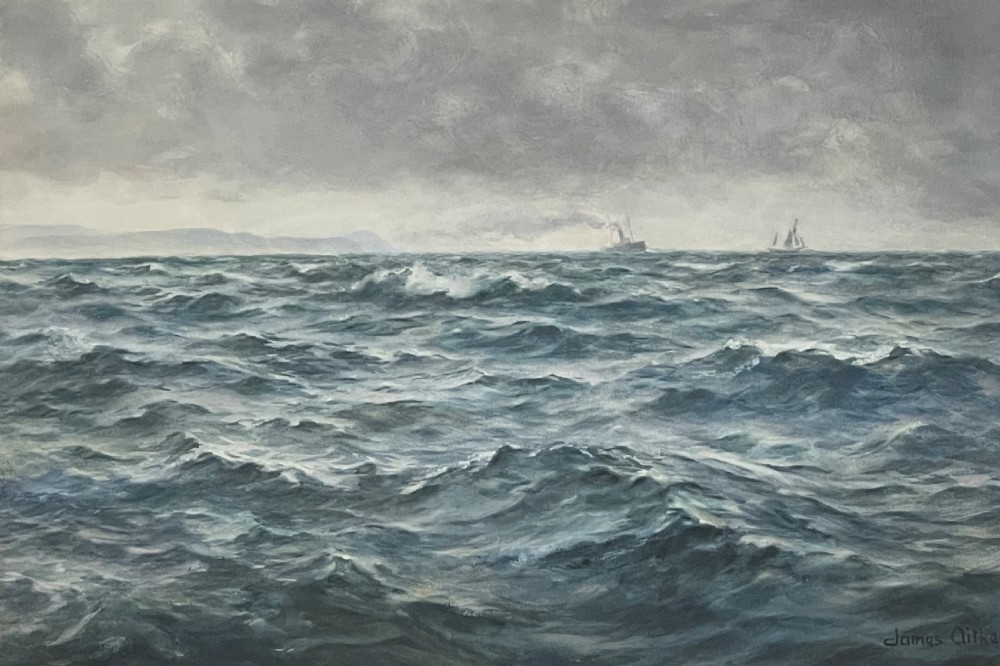 James Aitken Marine Watercolour, ‘Off The Manx Coast’ View III