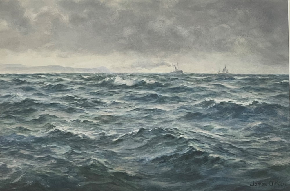 James Aitken Marine Watercolour, ‘Off The Manx Coast’ View IV