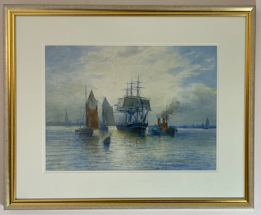 Marine watercolour by Max Krause, leaving Port (Liverpool)